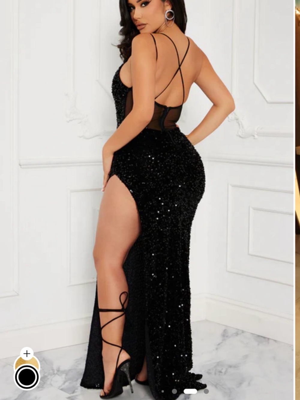 Fashion Nova Black Sequin Backless High-Slit Gown
